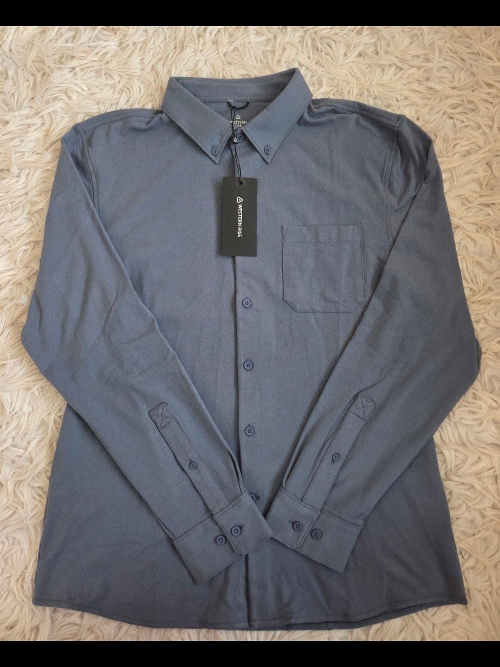 Western Rise Mens X Cotton Button Down Shirt Moisture Wicking Pacific Blue Sz L